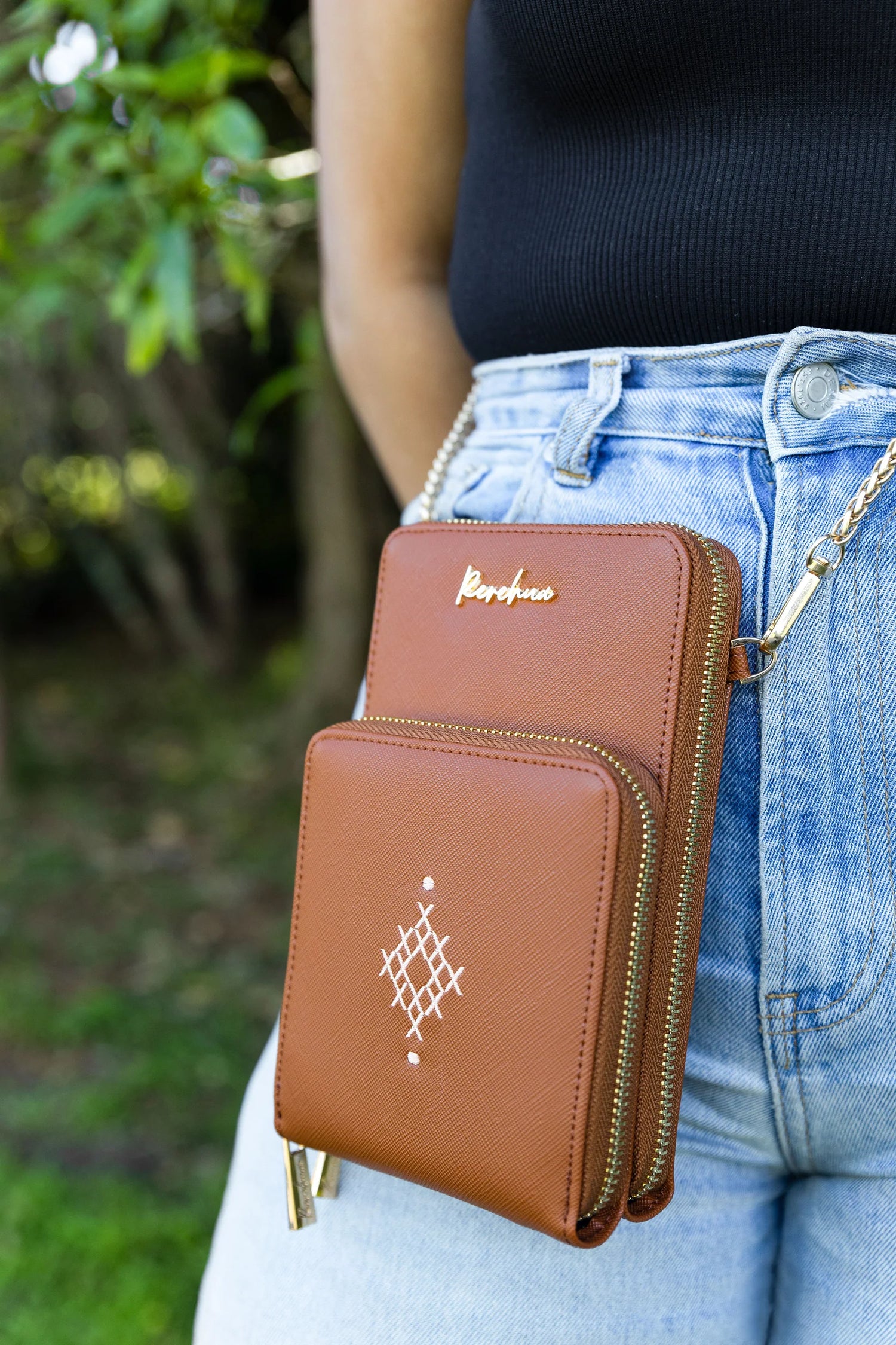 Brown Rerehua Puawai Phone Bag